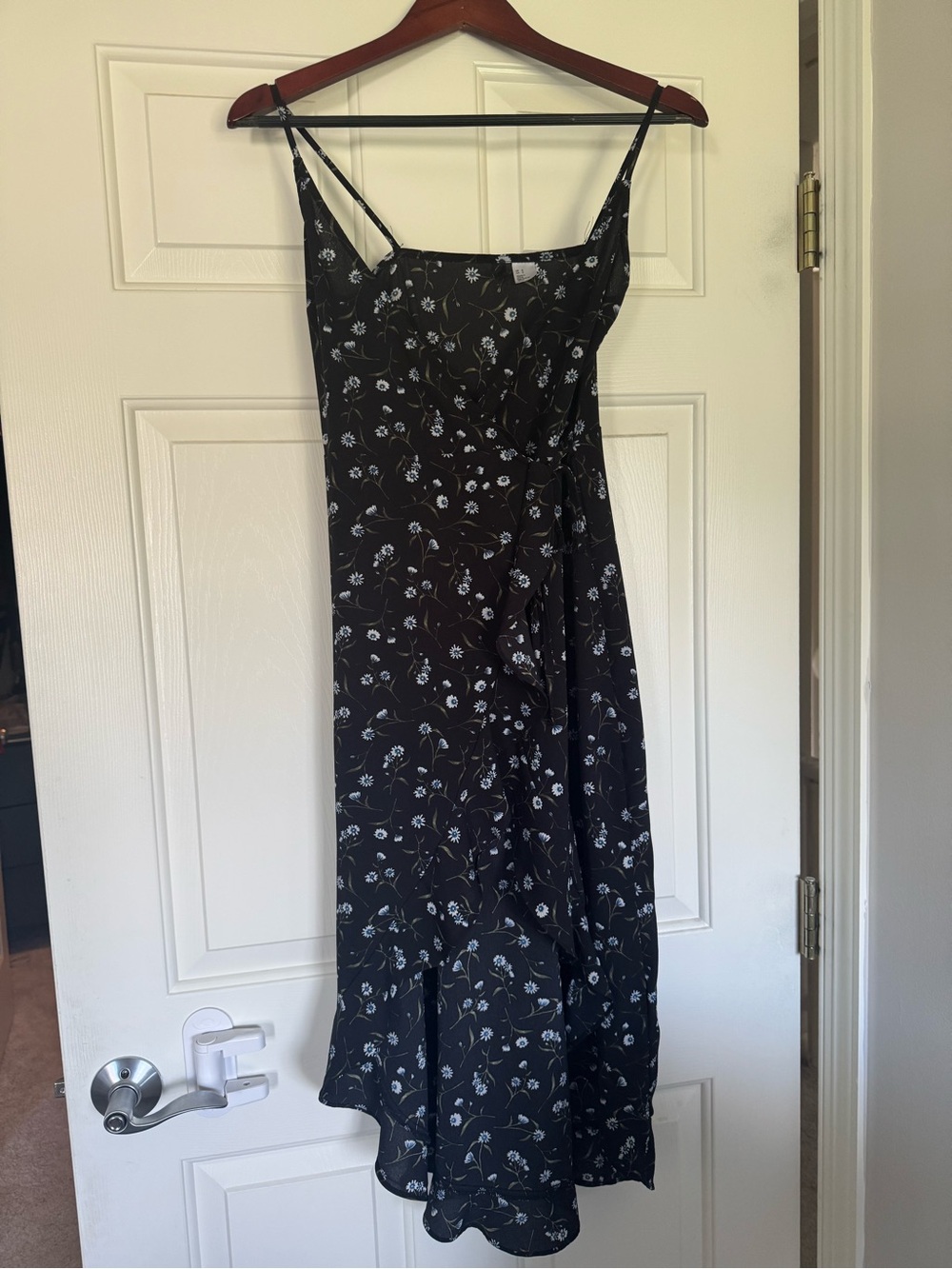 Divided Black Floral Midi Slip Dress